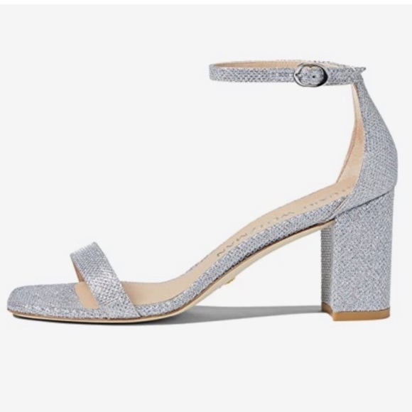 Stuart Weitzman Nudistcurve 75 block heels silver ankle strap sandals Sz 10.5 B - Picture 3 of 16